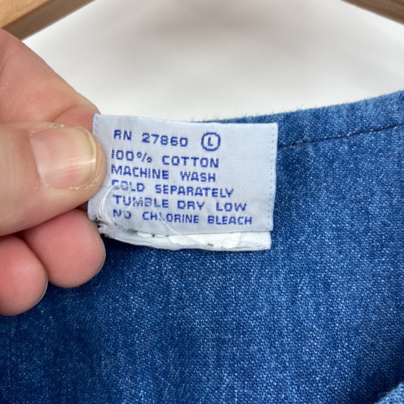 Vintage Samara Dress Girls Large Blue Cotton Denim Button Front Sleeveless Lace - Picture 5 of 8